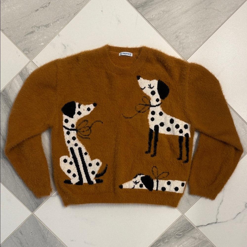 Mayoral Brown Sweater Fuzzy with Dalmatian Design